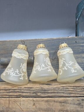 Vintage Krebs Lace Trimmed Glass Bell Ornaments